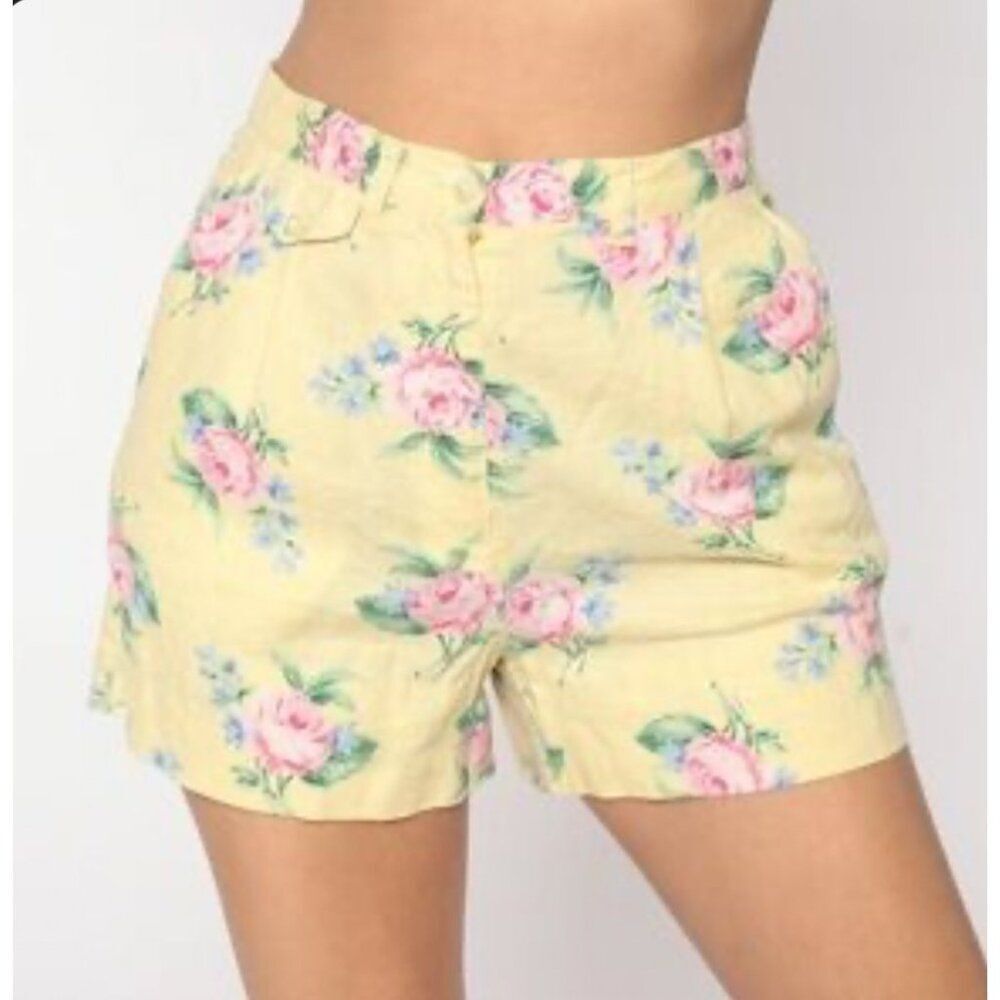 LAUREN Ralph Lauren Women Petite Linen Multicolored Floral Shorts Size 6P